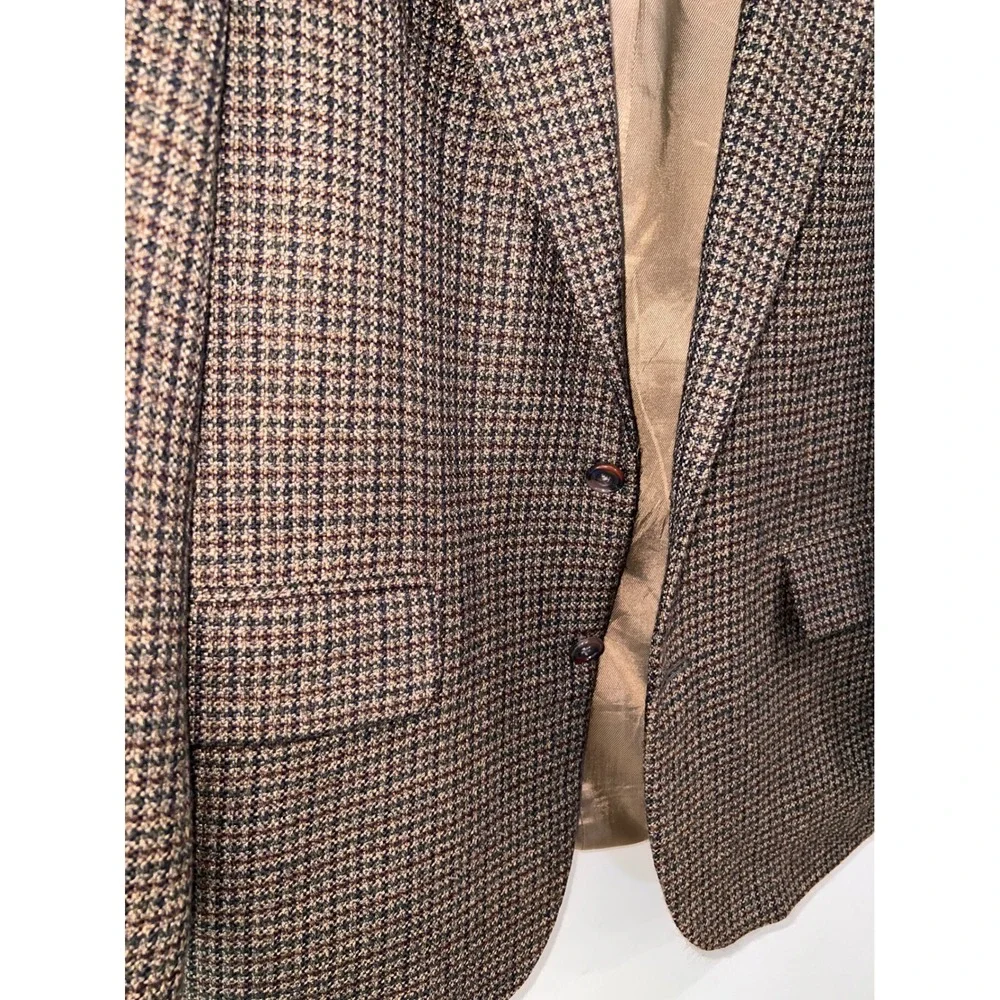 Oscar de la Renta Blazer 100% Wool Academia Houndstooth Sport Coat Brown Tan 41R